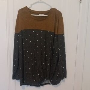 women long sleeve top Maurices 3x, gray with golden yellow